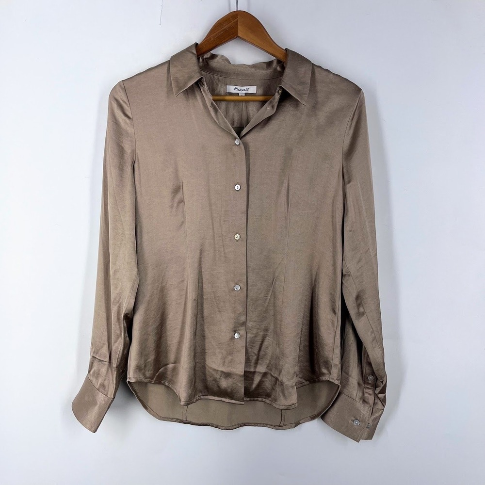 Madewell NN947 Darted Button Down Satin Matchstick Shirt Women Size 4 NWT